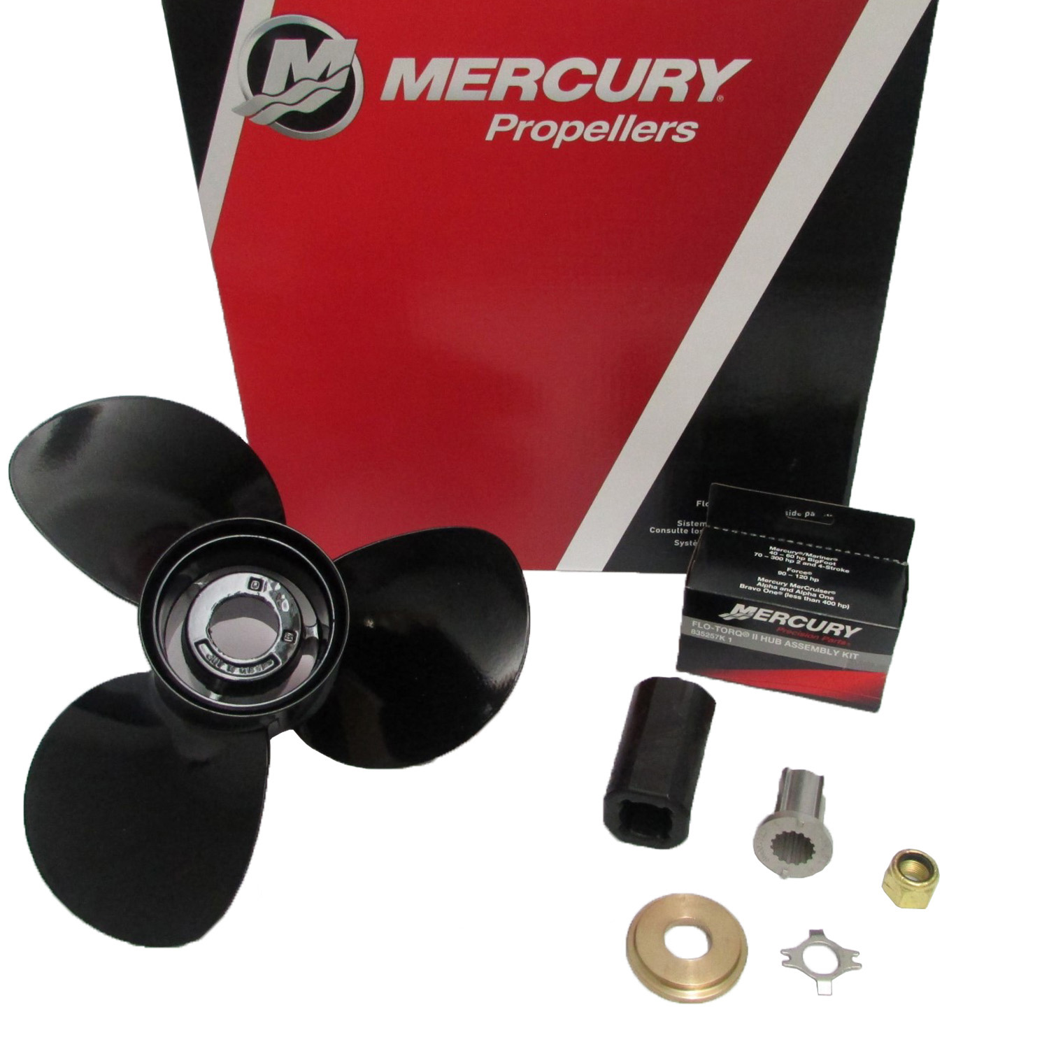 BRAND NEW Mercury Black Max Propeller 14 1//2 x 19 RH includes Hub Kit #832830A45