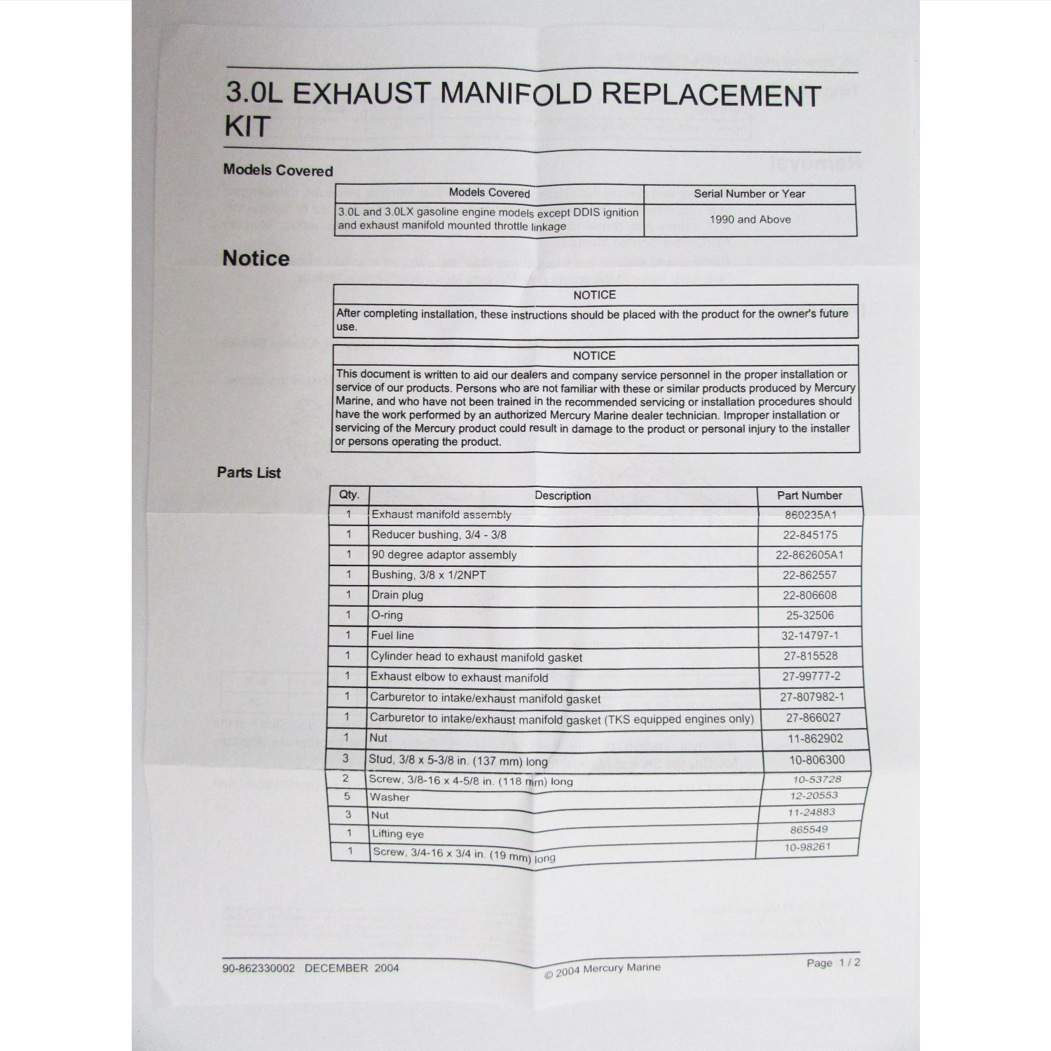 5 of 7 Mercury Marine/Mercruiser New OEM 3.0L 4CYL INTAKE/EXHAUST MANIFOLD  860235A03